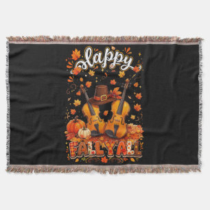 Fall Y'all Thanksgiving Violin Autumn Leaves Throw Blanket