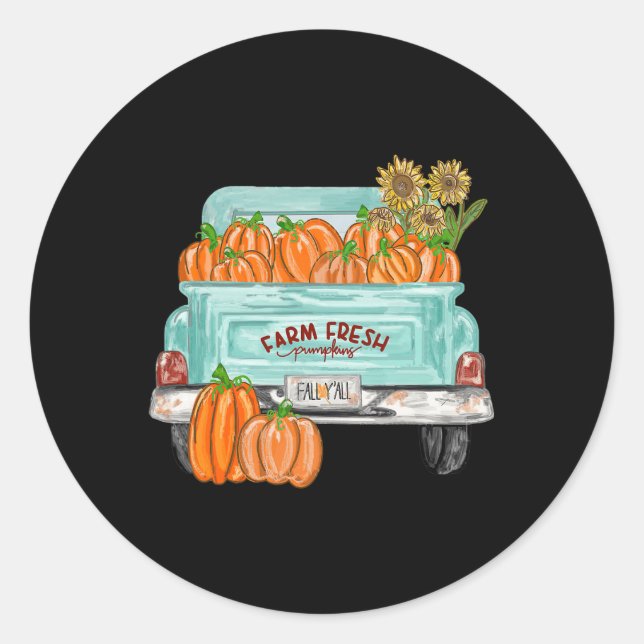 Fall Y'all Truck Pumpkin Sunflower Autumn Fall Tha Classic Round Sticker (Front)