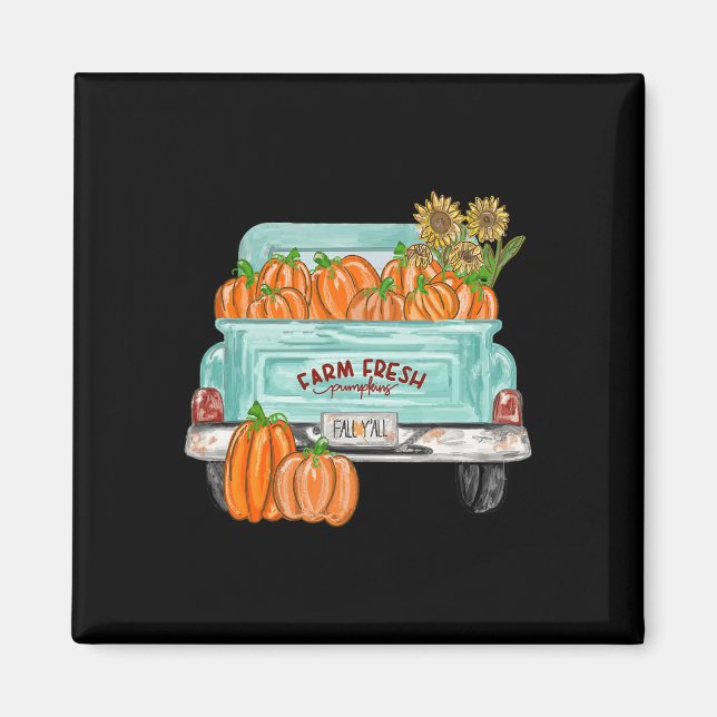 Fall Y'all Truck Pumpkin Sunflower Autumn Fall Tha Magnet (Front)