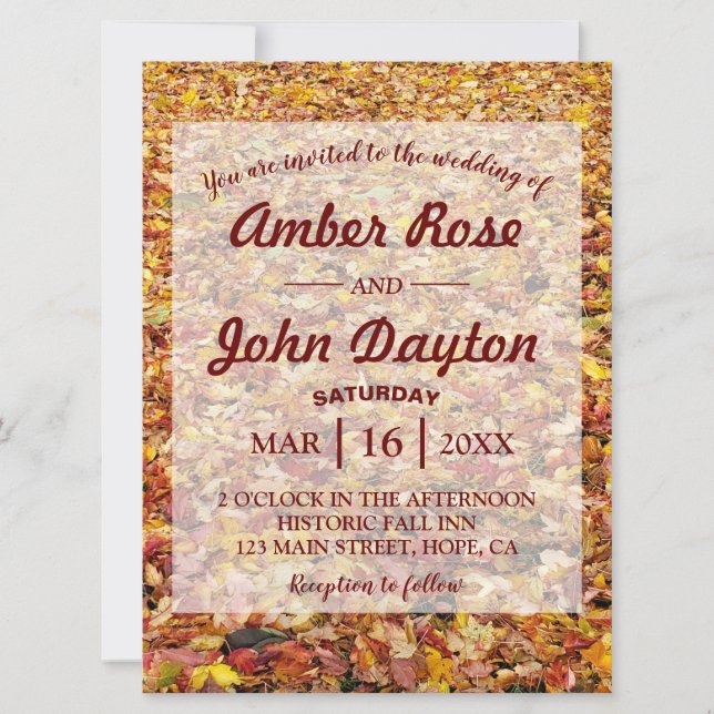 Fall Yellow Leaves Rustic Wedding Invitations (Front)