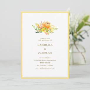Fall Yellow Orange Watercolor Floral Wedding Invitation