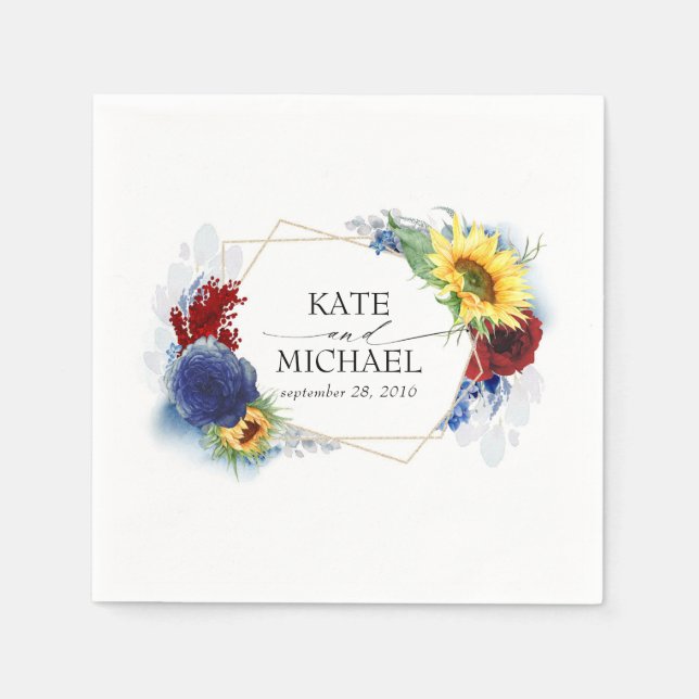 Fall Yellow Sunflower Floral Wedding Napkin (Front)