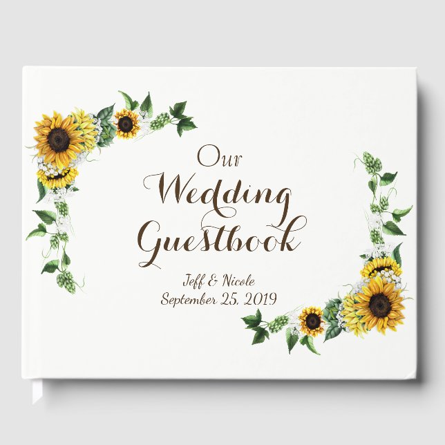 Fall Yellow Sunflower Rustic Barn Wedding Guest Book (Front)