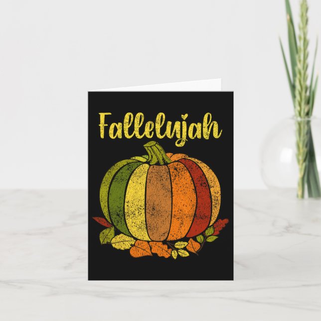 Fallelujah Fall Pumpkin Retro Distressed Autumn Ha Card (Front)