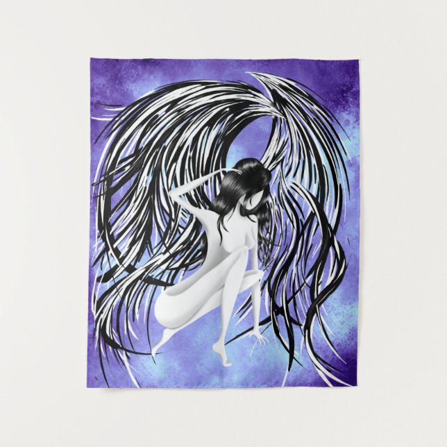 Fallen Angel blue monochrome  Tapestry (Front)