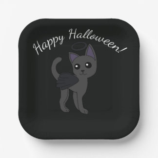Fallen angel Cat Happy Halloween Paper Plate