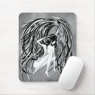 Fallen Angel Grey Monochrome  Mouse Mat