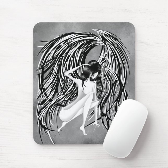 Fallen Angel Grey Monochrome  Mouse Mat (With Mouse)