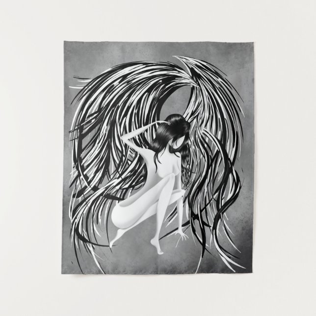 Fallen Angel grey monochrome  Tapestry (Front)
