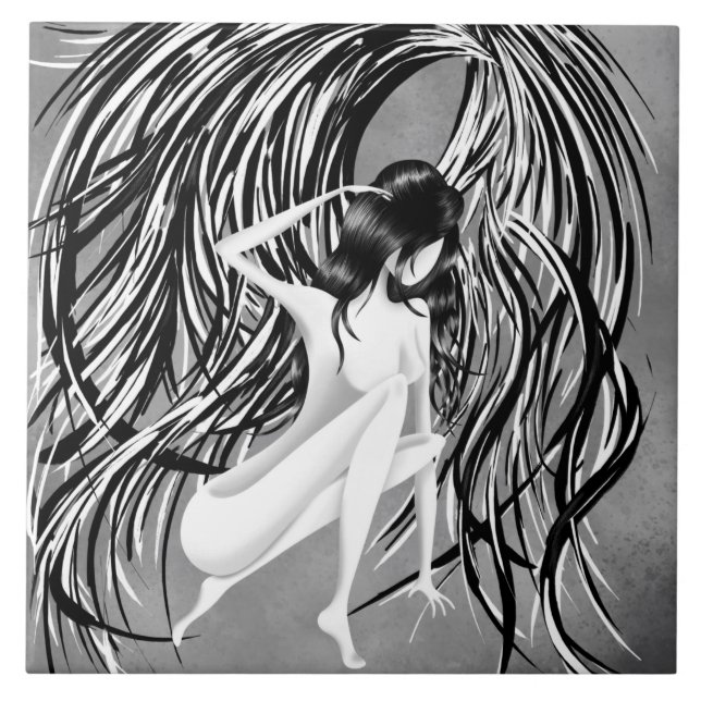 Fallen Angel Grey  Monochrome  Tile (Front)