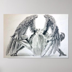 Fallen Angel Yoga Pose Drawing Poster
