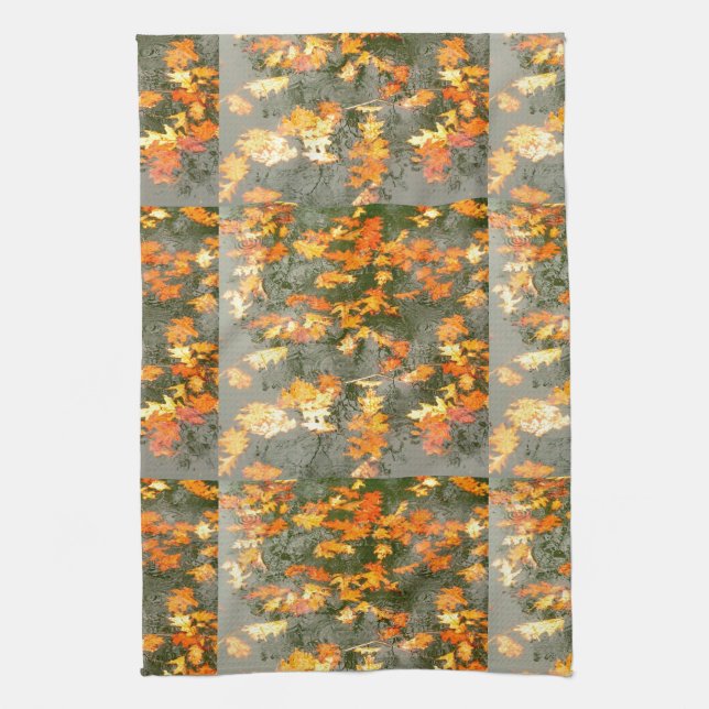 fallen autumn leaves in rain tea towel (Vertical)