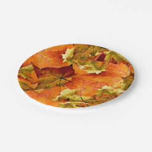 Fallen Autumn Leaves Paper Plate