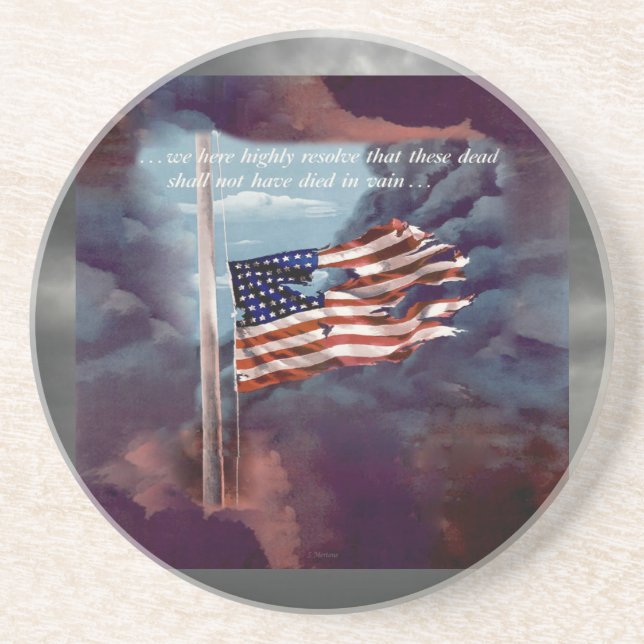 Fallen But Not Forgotten Smoke and Torn Flag Coaster (Front)