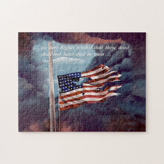 Fallen But Not Forgotten Smoke and Torn Flag Jigsaw Puzzle (Horizontal)