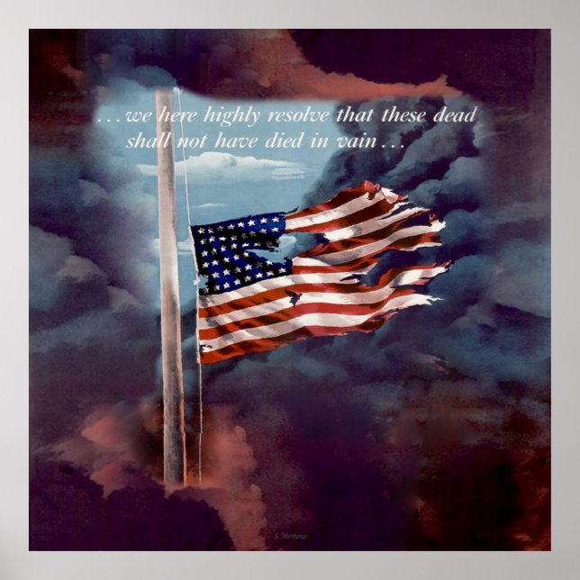Fallen But Not Forgotten Smoke and Torn Flag Poster (Front)