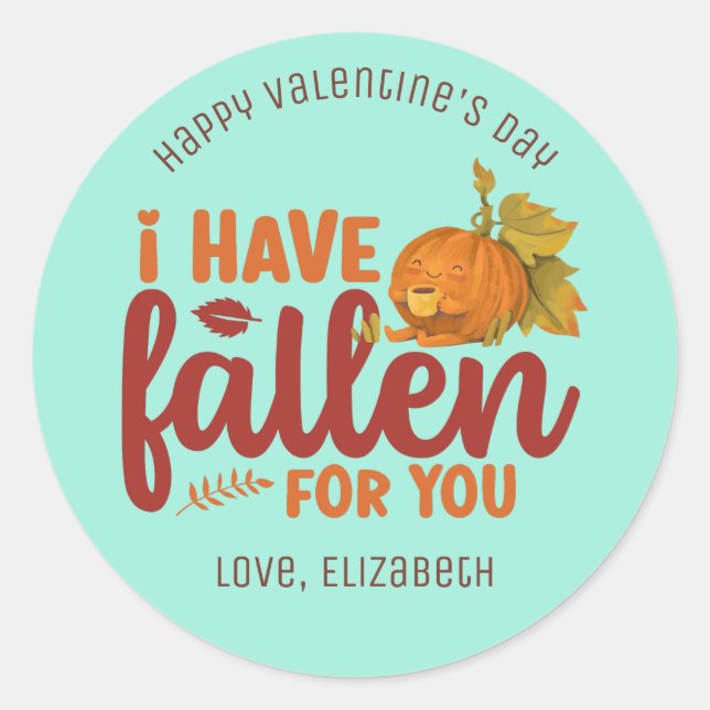 Fallen For You Funny Cute Kids Valentine's Day Classic Round Sticker (Front)