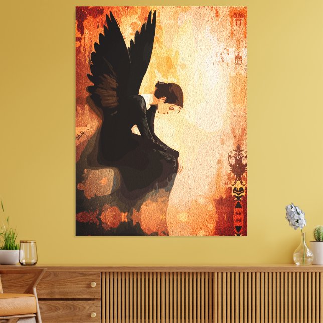 Fallen Grace – Melancholic Angel Reflection Canvas Print (Insitu(LivingRoom))