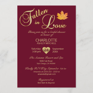 Fallen in Love Autumn Burgundy Red Bridal Shower Invitation