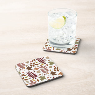 Fallen Leaves Big Pattern Fall Colours on White Coaster