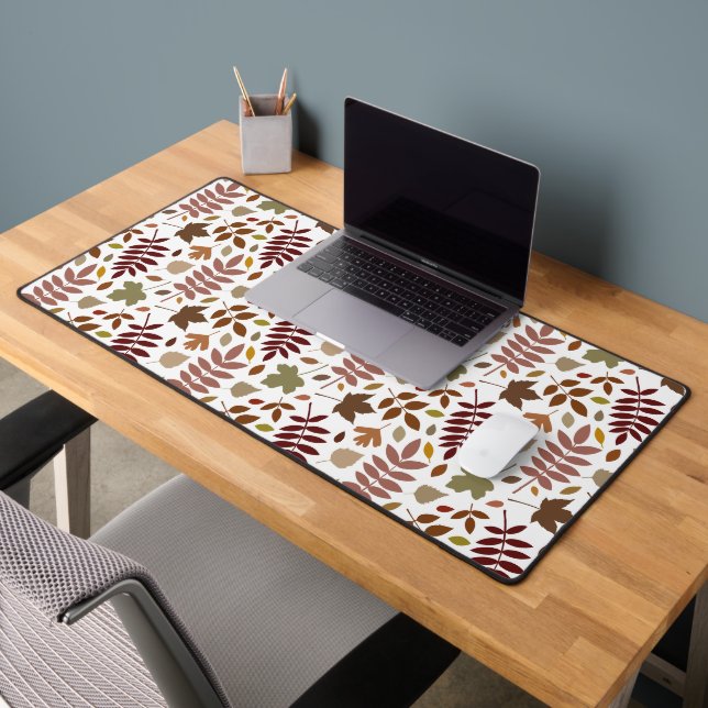 Fallen Leaves Big Pattern Fall Colours on White Desk Mat (Office 2)