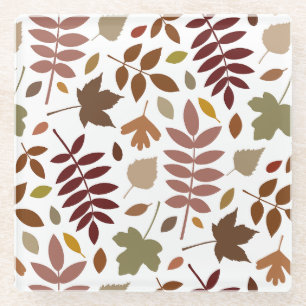 Fallen Leaves Big Pattern Fall Colours on White Glass Coaster