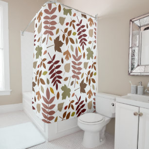 Fallen Leaves Big Pattern Fall Colours on White Shower Curtain