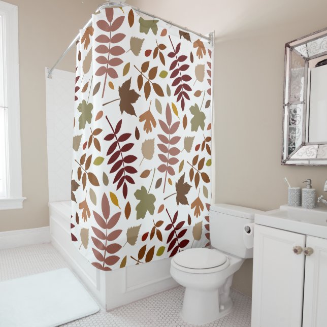 Fallen Leaves Big Pattern Fall Colours on White Shower Curtain (In Situ)
