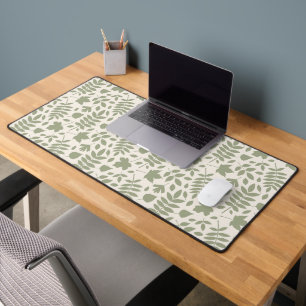 Fallen Leaves Big Pattern Green on Cream Desk Mat