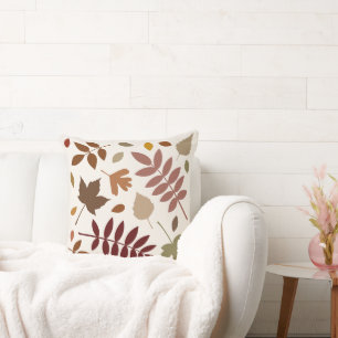 Fallen Leaves Design Fall Colors on Cream Cushion