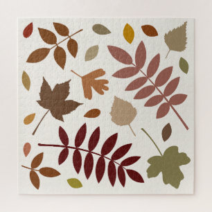 Fallen Leaves Design Fall Colors on Cream Jigsaw Puzzle