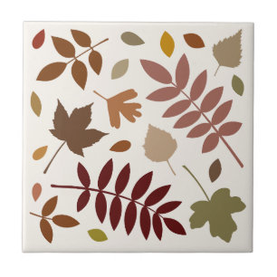 Fallen Leaves Design Fall Colors on Cream Tile