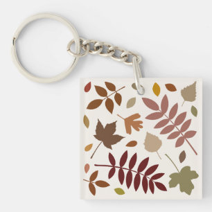 Fallen Leaves Design Fall Colours on Cream Key Ring