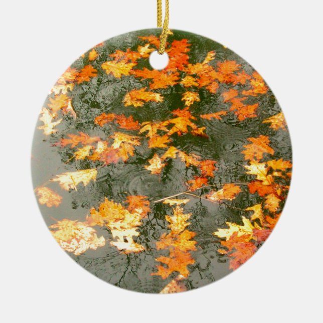 fallen leaves in rain ceramic tree decoration (Front)