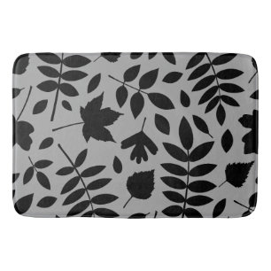 Fallen Leaves Lg Pattern Black on Grey Bath Mat
