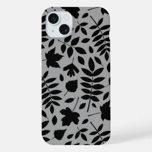 Fallen Leaves Lg Pattern Black on Grey iPhone 15 Plus Case