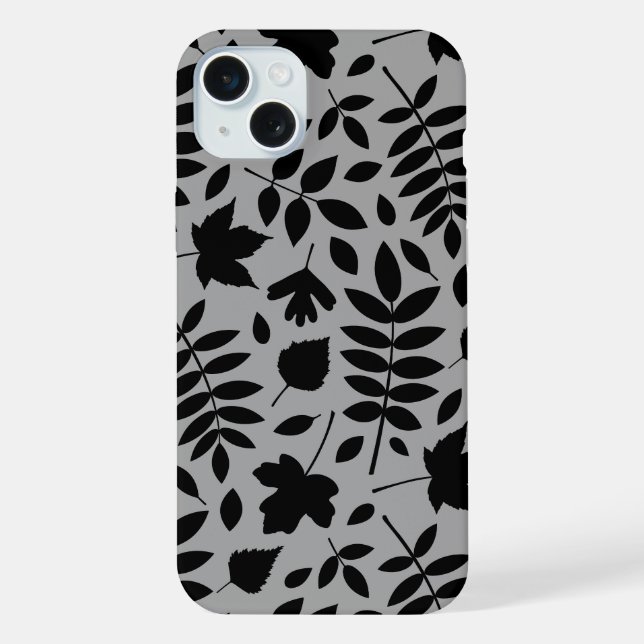 Fallen Leaves Lg Pattern Black on Grey iPhone Case (Back)
