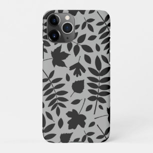 Fallen Leaves Lg Pattern Black on Grey iPhone 11Pro Case