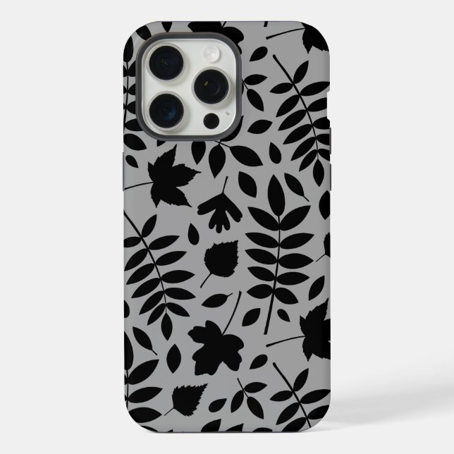 Fallen Leaves Lg Pattern Black on Grey iPhone Case (Back)
