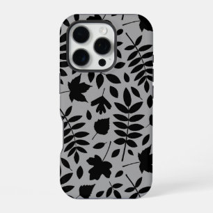 Fallen Leaves Lg Pattern Black on Grey iPhone 16 Pro Case