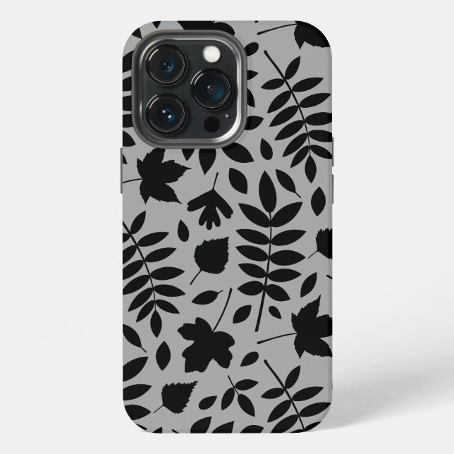 Fallen Leaves Lg Pattern Black on Grey iPhone Case (Back)