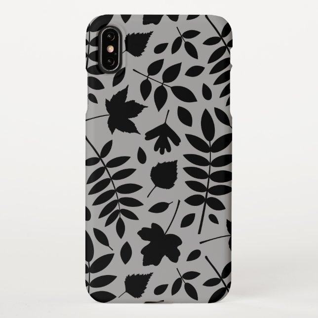 Fallen Leaves Lg Pattern Black on Grey iPhone Case (Back)
