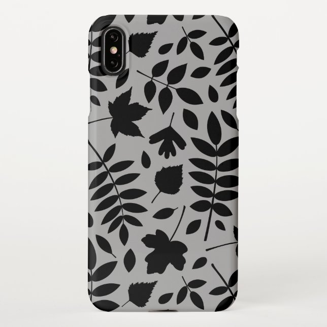 Fallen Leaves Lg Pattern Black on Grey iPhone Case (Back)