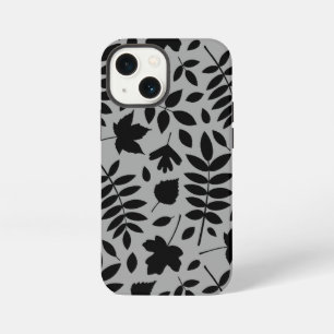 Fallen Leaves Lg Pattern Black on Grey iPhone 13 Mini Case