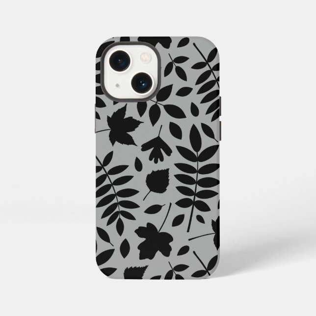 Fallen Leaves Lg Pattern Black on Grey iPhone Case (Back)