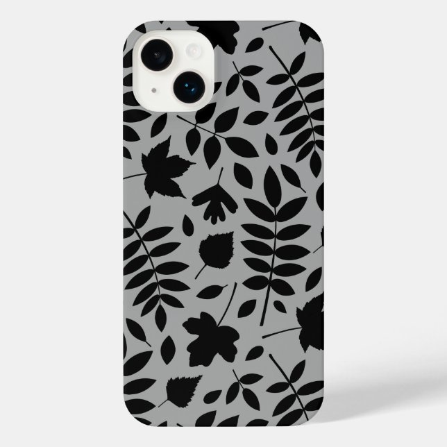 Fallen Leaves Lg Pattern Black on Grey iPhone Case (Back)
