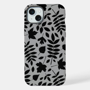 Fallen Leaves Lg Pattern Black on Grey iPhone 15 Plus Case