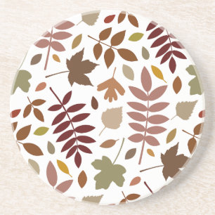 Fallen Leaves Lg Pattern Fall Colours on White Coaster