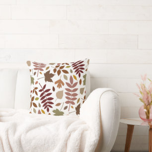 Fallen Leaves Lg Pattern Fall Colours on White Cushion