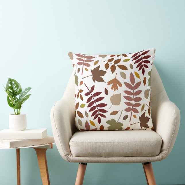 Fallen Leaves Lg Pattern Fall Colours on White Cushion (Chair)